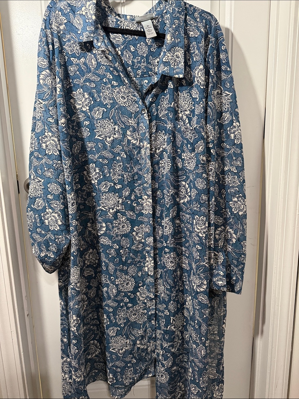 Catherines Blue Floral Button-Front Tunic Shirt
